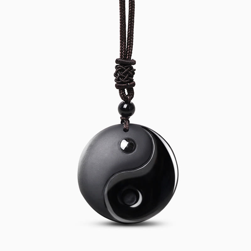 Buddha Stones, schwarzer Obsidian, Taoismus, fünf heilige Berge, Mantra mit neun Charakteren, geschnitzte Reinigung, Yin-Yang-Halskettenanhänger