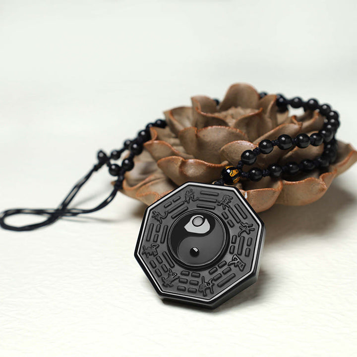 Buddha Stones Schwarzer Obsidian-Stein-Yin-Yang-Anhänger-Halskette - image 4