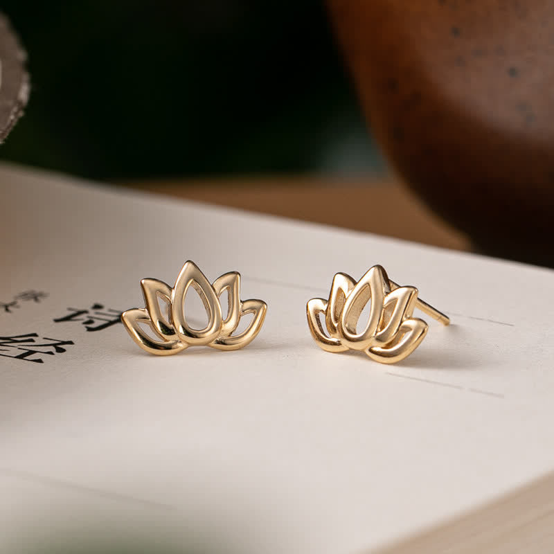 Buddha Stones 925 Sterling Silber Lotusblüten-Segen-Ohrringe - Silber - image 1
