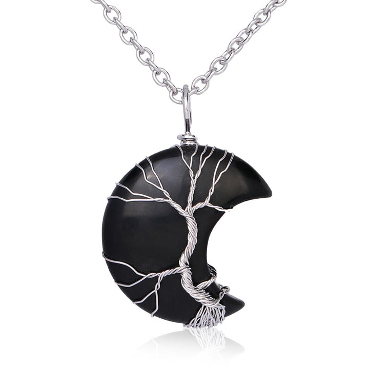 Buddha Stones, natürlicher Quarzkristall, Mond, Baum des Lebens, heilende Energie, Halsketten-Anhänger - Schwarzer Onyx - image 19