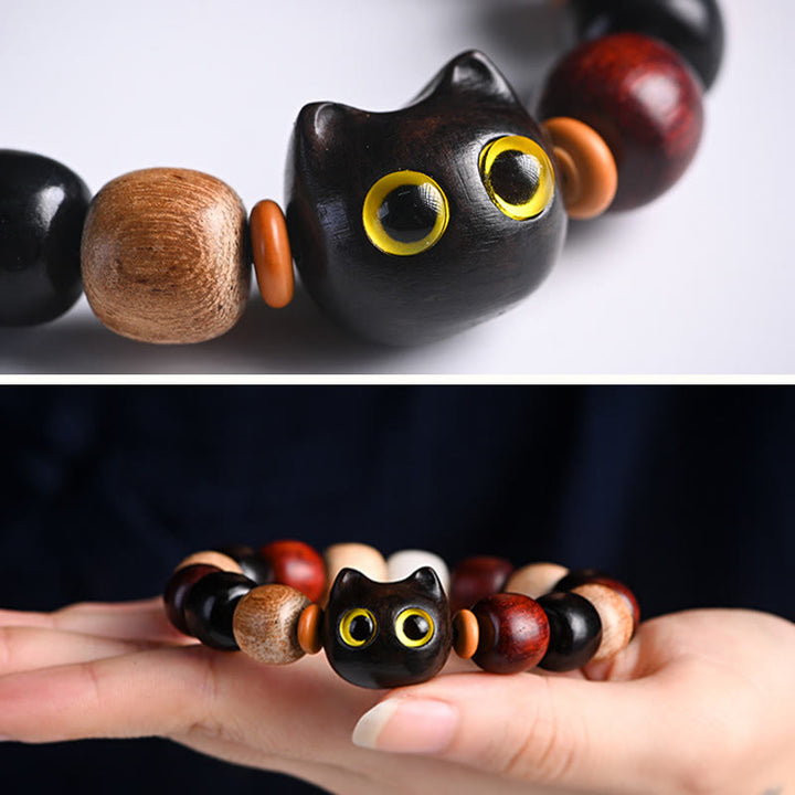 Buddha Stones, kleines Blatt, rotes Sandelholz, Ebenholz, niedliche Katze, graviertes Schutzarmband - image 9