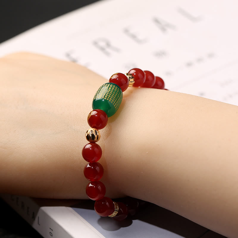 Buddha-Steine, natürlicher roter Achat, grüner Achat, buddhistische Sutras, ruhiges Armband