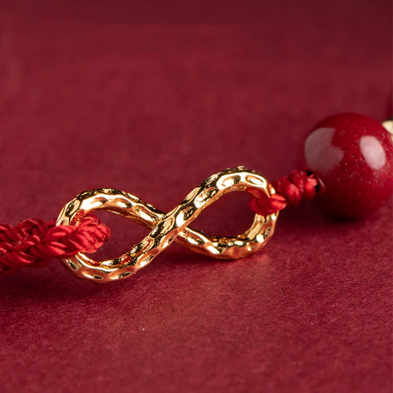 Buddha Stones Zinnober Segen Rote Schnur Goldenes Unendlichkeitssymbol Armband Fußkettchen - image 14