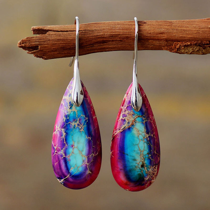 Buddha Stones Kaiserstein-Kristall-Glücksohrringe - Lila Kaiserstein, 5,5 x 1,6 cm - image 4