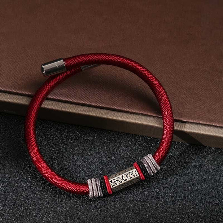 Buddha Stones 925 Sterling Silber Om Mani Padme Hum Peace Armband mit roter Schnur - image 3