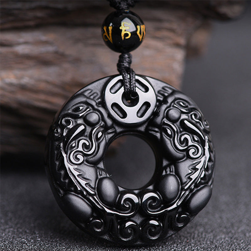 Buddha Stones Pixiu Obsidian Reichtum Anhänger Halskette - Obsidian - image 1