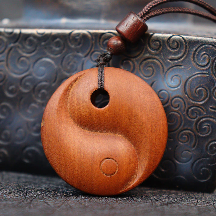 Halskette mit Anhänger aus Jujube-Holz mit Buddha-Steinen und Blitzeinschlag, Yin und Yang, Glücksbringer