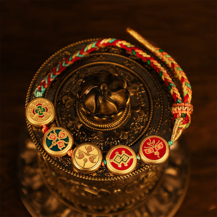 Buddha-Steine tibetischen fünf Gott des Reichtums bunte Seil geflochten Glück Armband