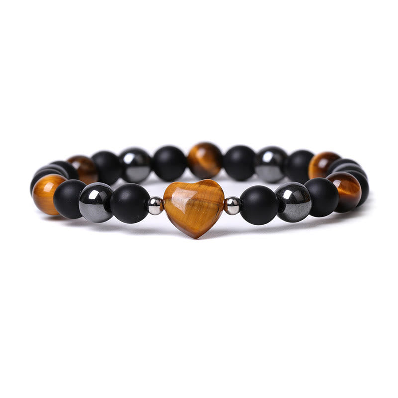 Buddha Stones Schwarzer Onyx Tigerauge Stein Kristall Liebe Herz Schutz Armband