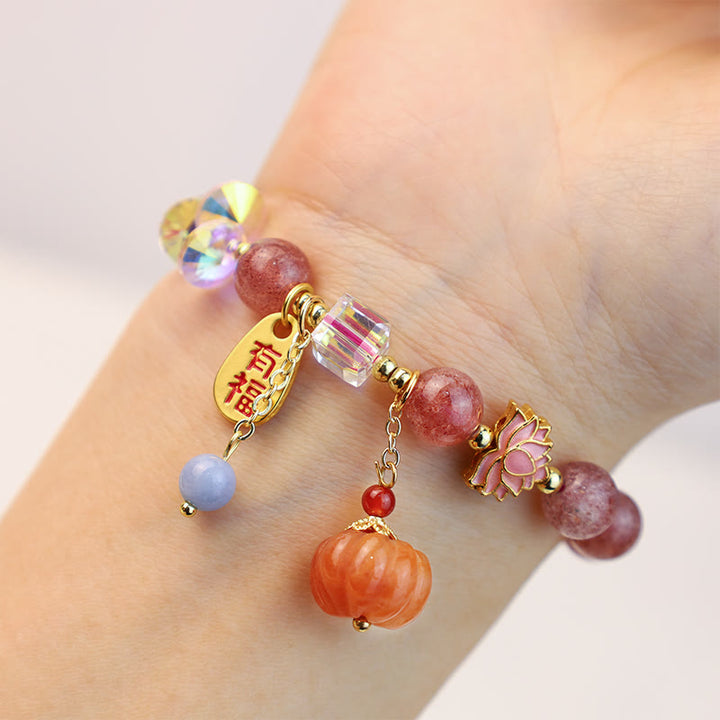 Buddha-Steine, natürlicher Erdbeerquarz, Fu-Charakter, Kürbis-Charme, positives Armband