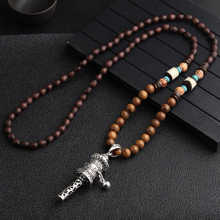 Buddha Stones Türkis Dzi Bead Gebetsmühle Wenge Holz Meditation Halskette - Silberne Gebetsmühle - image 7