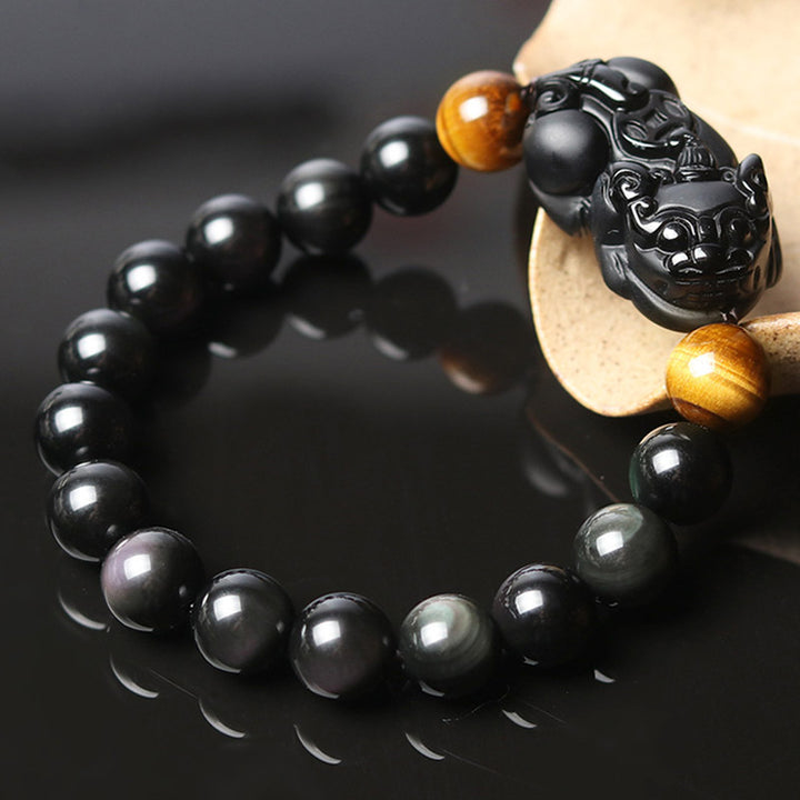 Buddha Stones FengShui PiXiu Regenbogen-Obsidian-Tigerauge-Reichtumsarmband