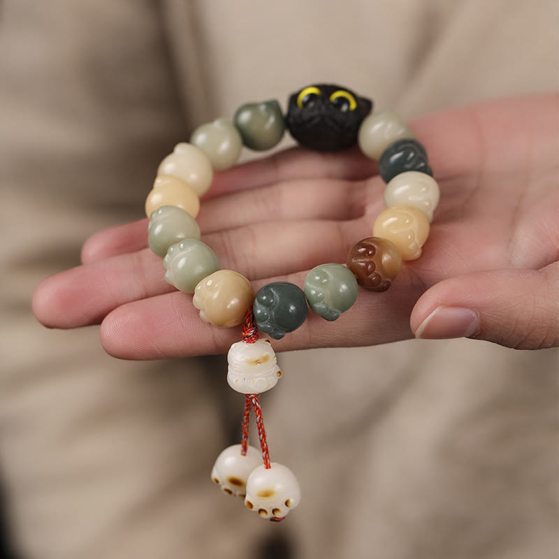 Armband mit Buddha Stonesn, natürlichem Bodhi-Samen, schöne Pfote, Ebenholz, glückliche Katze, Weisheit - image 11