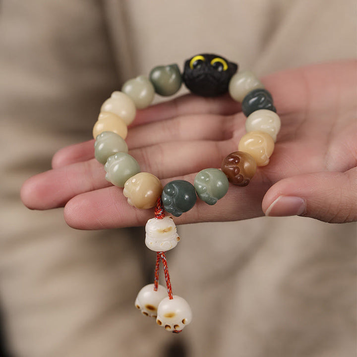 Armband mit Buddha Stonesn, natürlichem Bodhi-Samen, schöne Pfote, Ebenholz, glückliche Katze, Weisheit - image 11