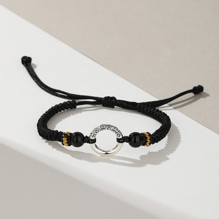 Geflochtenes Armband aus 925er-Sterlingsilber mit Friedensschnalle, verheißungsvolle Wolken und Glücksbringer mit Buddha Stonesn - image 1