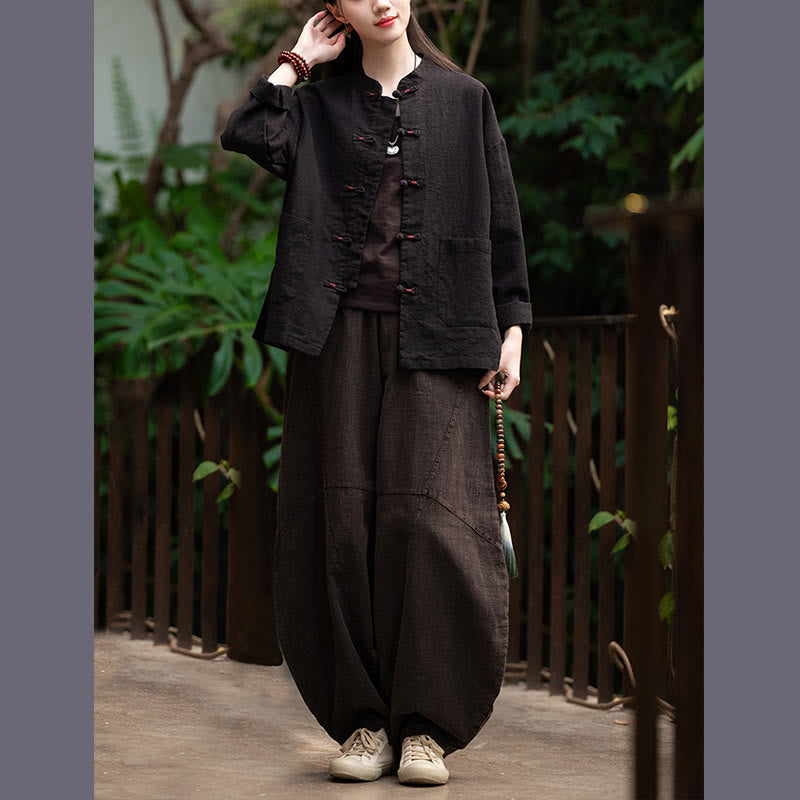 Buddha Steine Frosch-Knopf Hemd Zen Meditation Top Kleidung Baumwolle Leinen Jacke