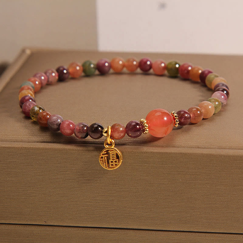 Buddha Steine Natürliche Bunte Turmalin Fu Charakter Liebe Armband