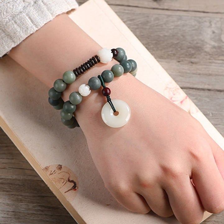 Buddha Stones Cyan Bodhi Seed Lotus Jade Peace Buckle Wisdom Double Wrap Armband - image 5