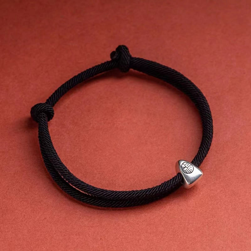Buddha Stones 925 Sterling Silber Fu Charakter Segen handgefertigtes geflochtenes Armband - Schwarz - image 13