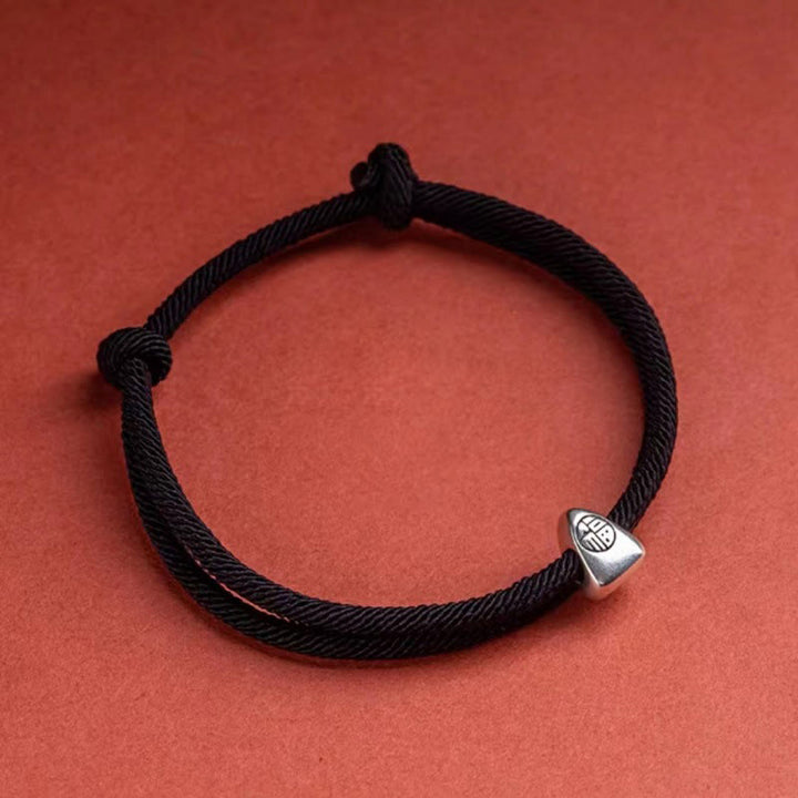 Buddha Stones 925 Sterling Silber Fu Charakter Segen handgefertigtes geflochtenes Armband - Schwarz - image 13