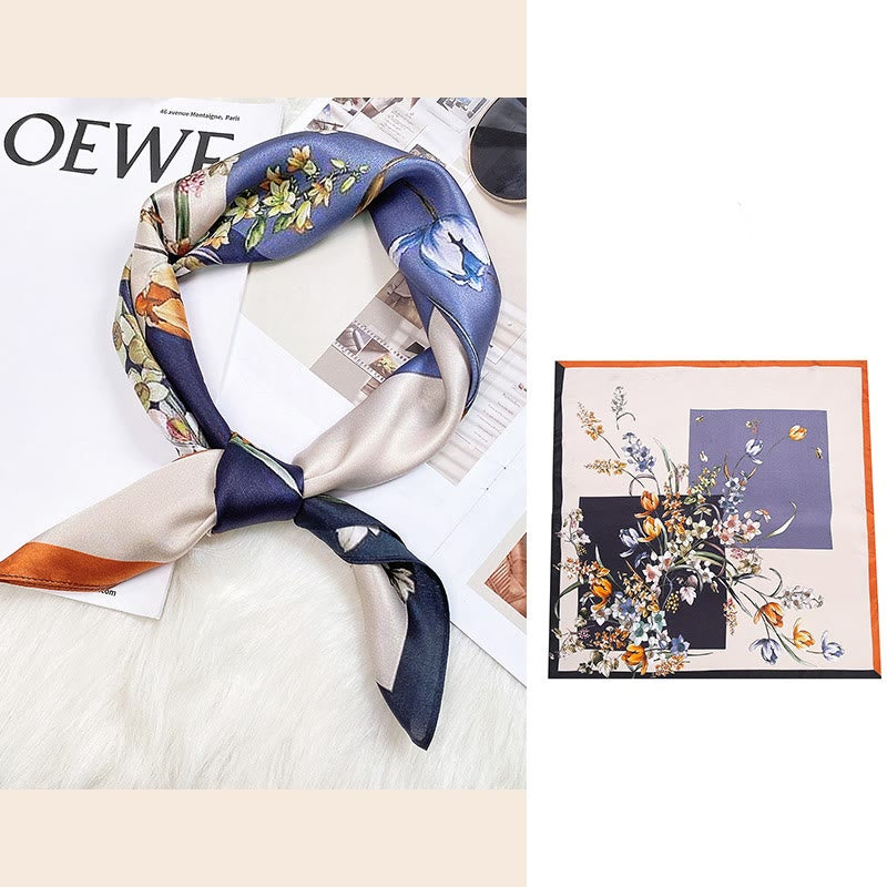 Halstuch mit Buddha Stonesn, pastorale Szene, Heißluftballon, Frühlingsblüten, 100 % Maulbeerseide - image 29