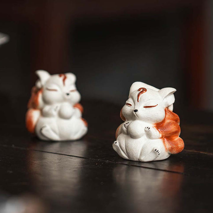 Buddha Stones, Mini-Fuchs mit neun Schwänzen, lila Ton, Glücksbringer, Schreibtisch-Dekoration - image 11