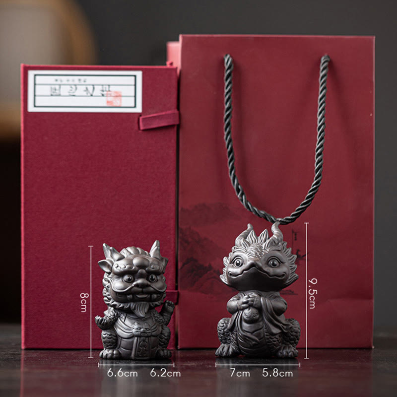 Buddha Stones, Glück, Drache, Reichtum, Tee, Haustier, lila Ton-Figur, Dekoration - Drachenkönig + Drachenmädchen (Ein Paar in Schwarz & Geschenkbox) - image 29