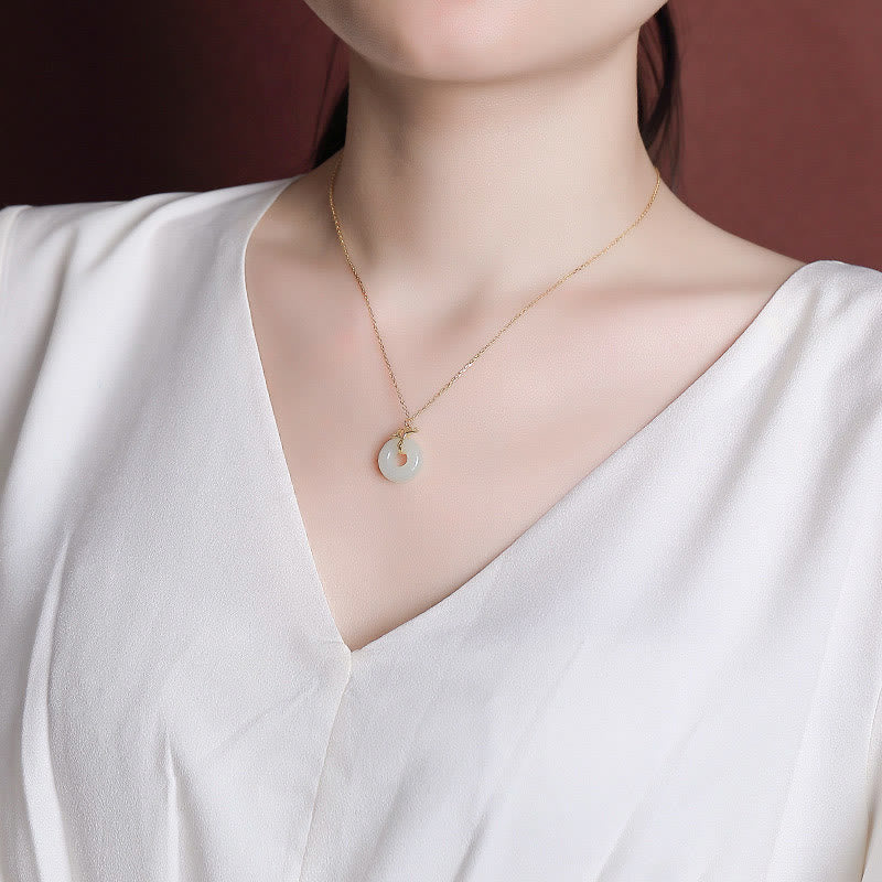 Buddha Stones 925 Sterling Silber natürliche Hetian Jade Ginkgo Blatt Frieden Schnalle Glück Halskette Anhänger - image 4