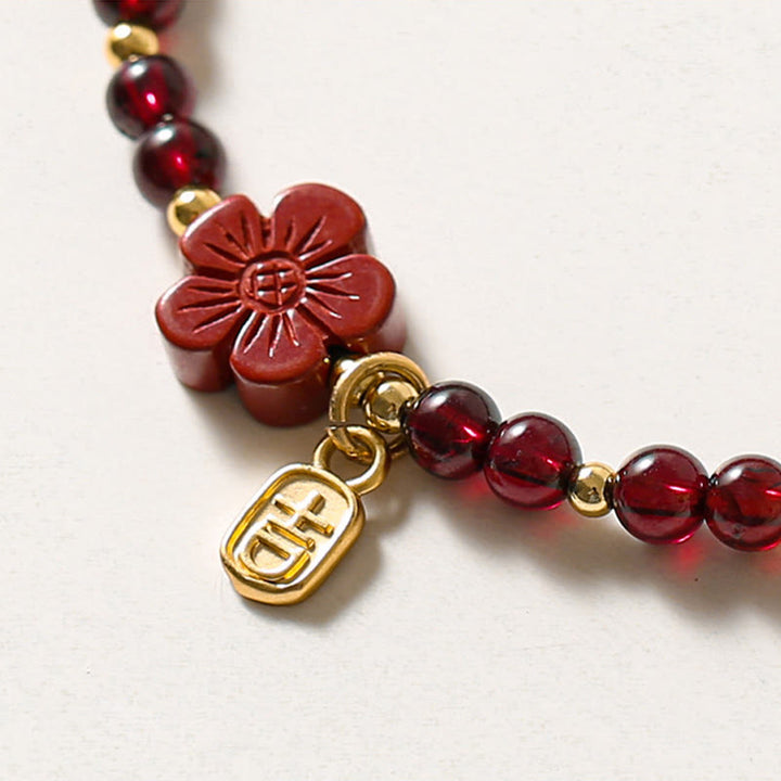 Buddha Stones 14K Gold Natürliches Granat-Zinnober-Blumen-Ruhe-Armband - image 5