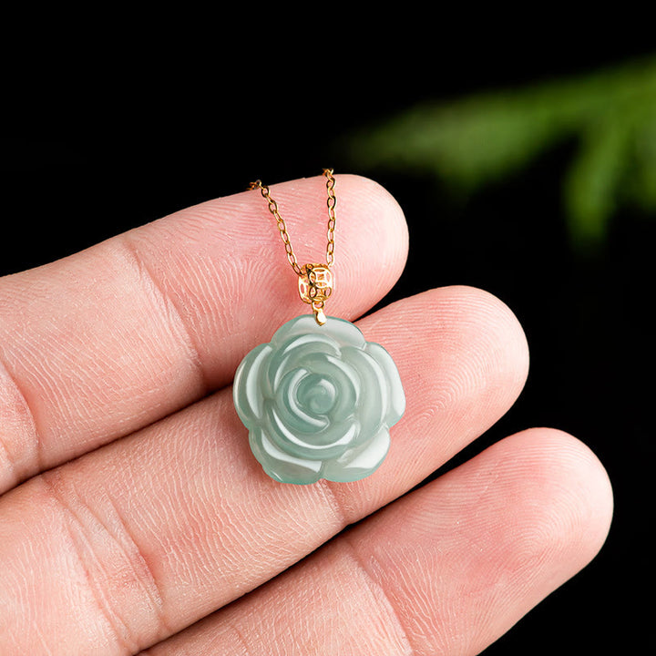 Buddha Stones 18 Karat Goldschnalle 925 Sterling Silber Kette Natürliche Jade Rose Glück Halskette Anhänger - image 5