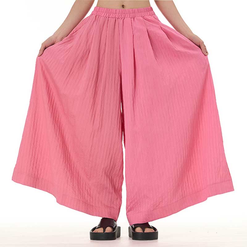 Buddha Stones – Lockere, einfarbige Hose aus Baumwolle mit weitem Bein und Taschen