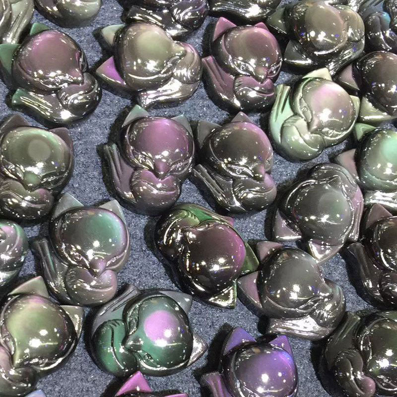 Buddha Stones Natürlicher Regenbogen-Obsidian, Goldglanz-Obsidian, Neunschwänziger Fuchs, positiver Halsketten-Anhänger