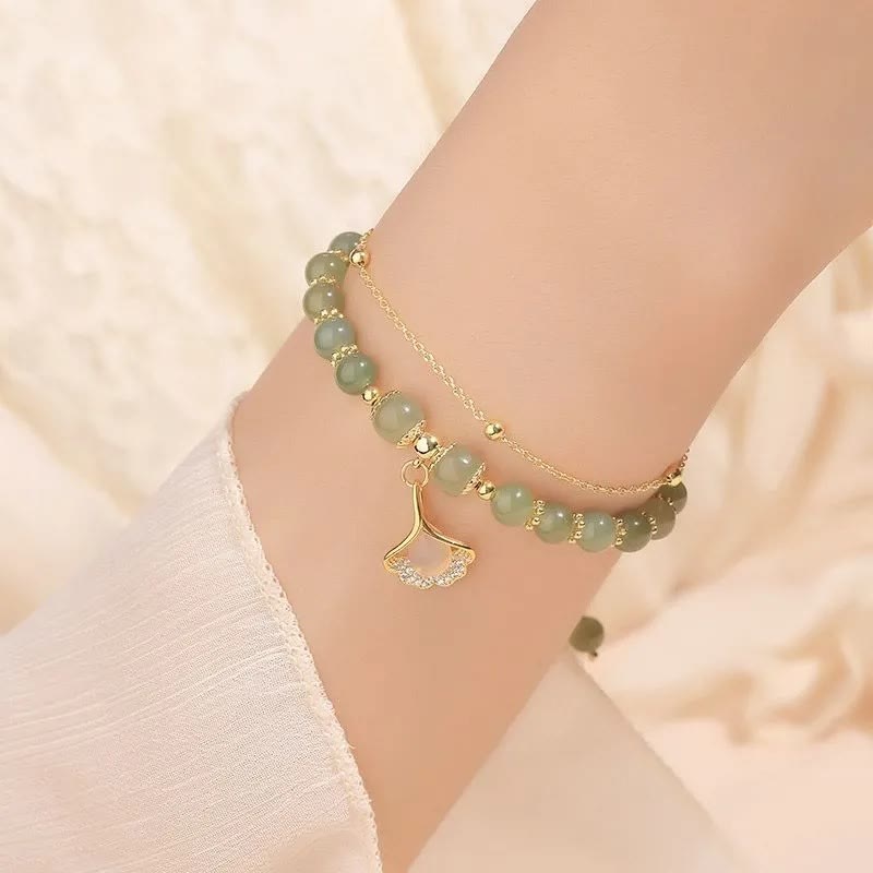 Perlenarmband mit Buddha Stonesn, Jadeblatt, Ginkgo-Tulpe, Erdnuss-Fu-Charakter, Glücksperlen - image 12