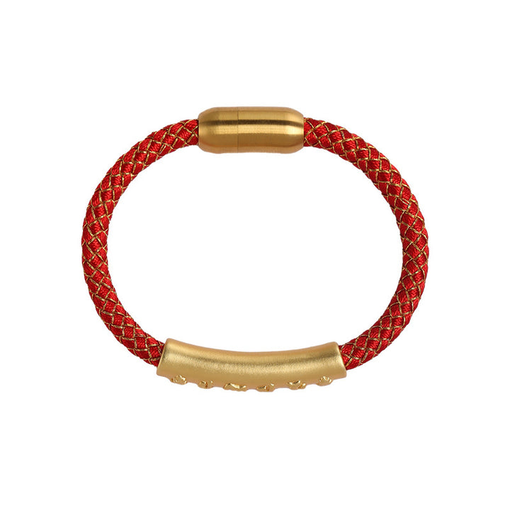 Buddha Stones Handgefertigtes Armband aus 999er-Sterlingsilber mit Om Mani Padme Brummschutz, Drachenschuppe, geflochten, Magnetschnalle