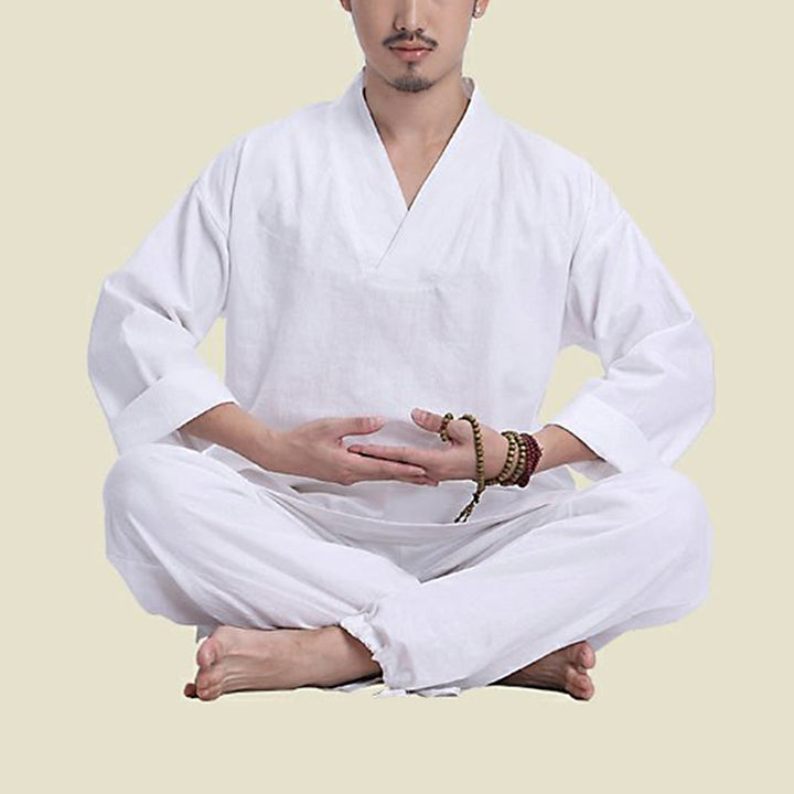 Buddha Stones, Meditation, Gebet, V-Ausschnitt, Design, Baumwollleinen, spirituelle Zen-Praxis, Yoga-Kleidung, Herren-Set - image 17