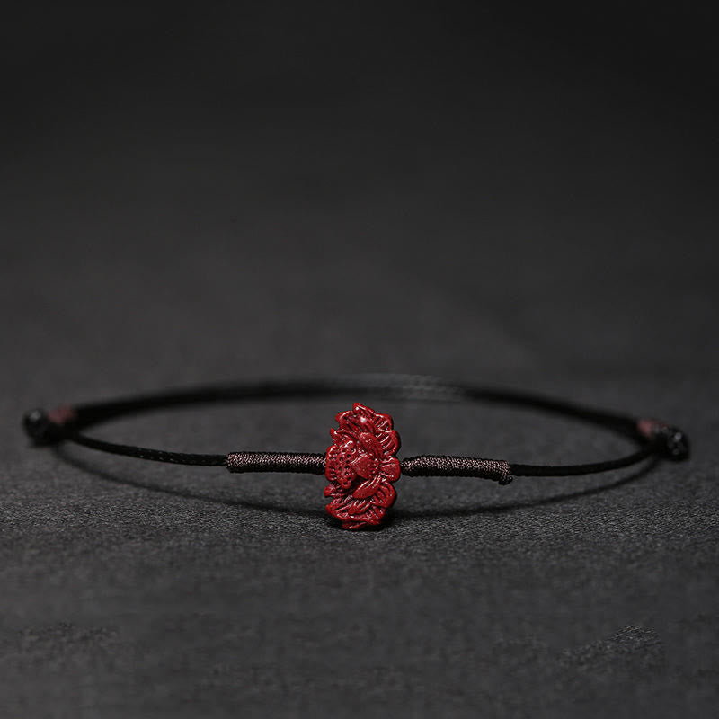 Handgefertigtes Pflaumenblüten-Vierblättriges Kleeblatt PiXiu Lotus Koi Fisch Cinnabar Blessing Braid Armband