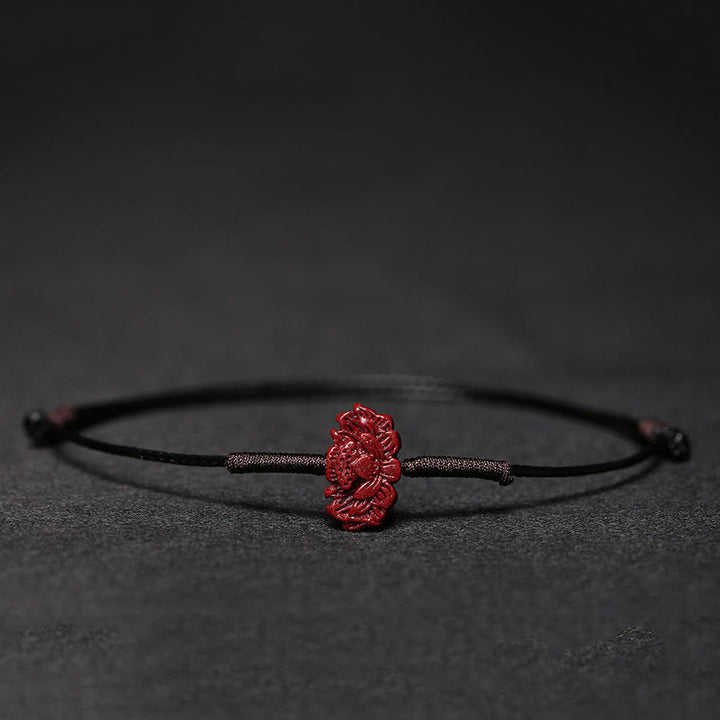 Handgefertigtes Pflaumenblüten-Vierblättriges Kleeblatt PiXiu Lotus Koi Fisch Cinnabar Blessing Braid Armband
