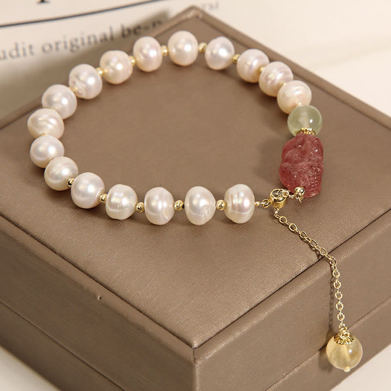 Buddha Stones Naturperlen-Erdbeerquarz-PiXiu-Optimismus-Charm-Armband - image 2