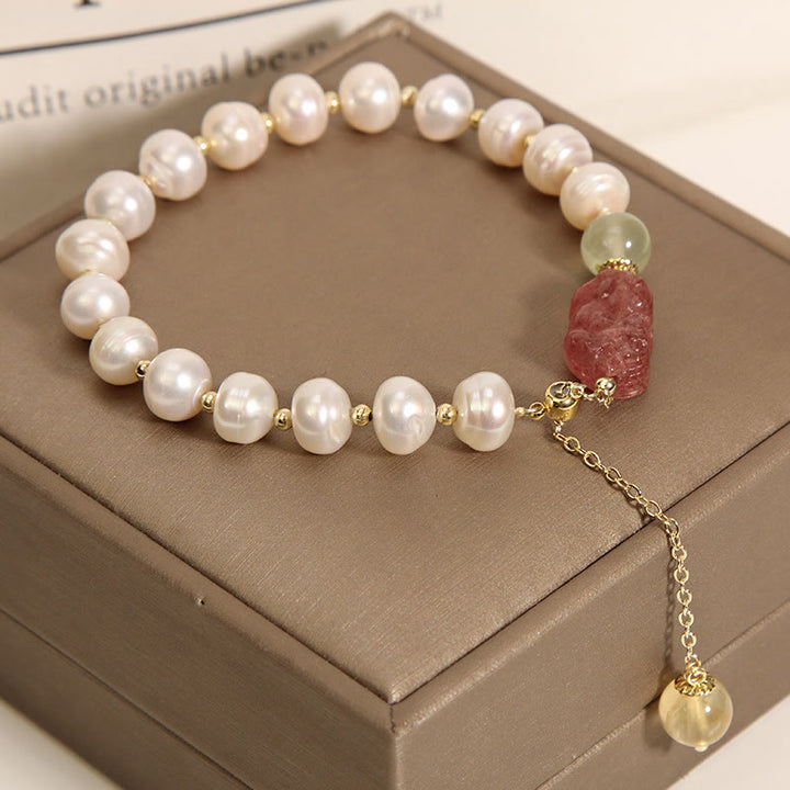 Buddha Stones Naturperlen-Erdbeerquarz-PiXiu-Optimismus-Charm-Armband - image 2