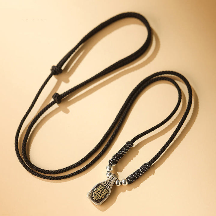 Buddha Stones Tibetischer 925er Sterlingsilber-Halskettenanhänger Zakiram, Göttin des Reichtums, Schutzseil - Schwarzes Seil - image 7