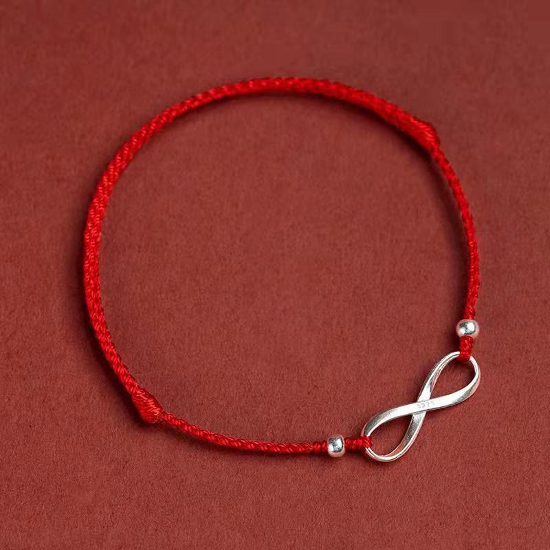 Buddha Stones 925 Sterling Silber Endless Knot Protection Luck Red String Armband Fußkettchen - Rot - Fußkettchen (Fußkettchenumfang 20-25 cm) - image 7