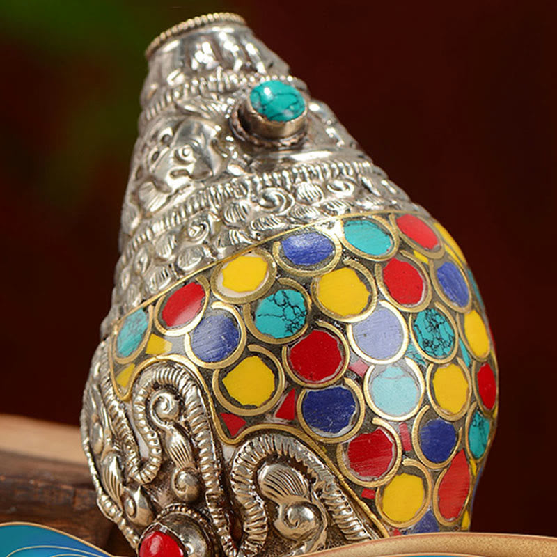 Tibetische handgefertigte natürliche Shankha bunte Muschelschale, Reichtum, Heimdekoration - image 8
