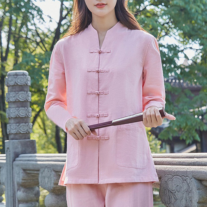 Spirituelle Zen-Praxis, Yoga, Meditation, Gebetsuniform, Baumwoll-Leinen-Kleidung, Damen-Set - Rosa - US18， UK/AU22，EU50 (6XL) - image 4