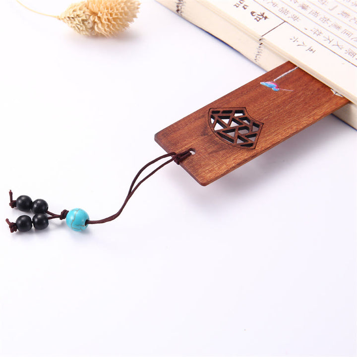 Buddha Stones 4 Stück Vier Jahreszeiten Pflaumenorchidee Bambus Chrysantheme Pekingoper Maske Holz Lesezeichen mit Geschenkbox - image 7