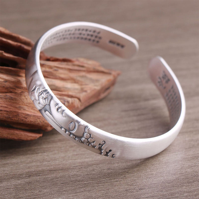 Buddha Stones 999 Sterling Silber Buddha Kopf Herz Sutra Serenity Armband Armreif - image 11