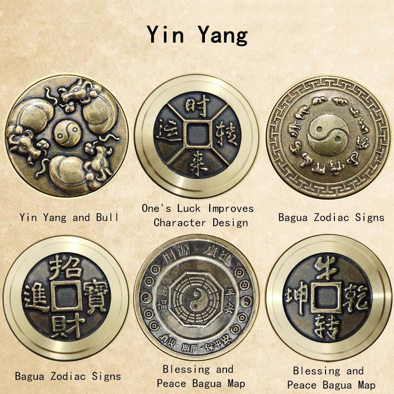 Buddha Stones, vier Tiere, Feng Shui, Yin Yang, Bagua, Kupfermünze, Harmonie, drehbare Dekoration