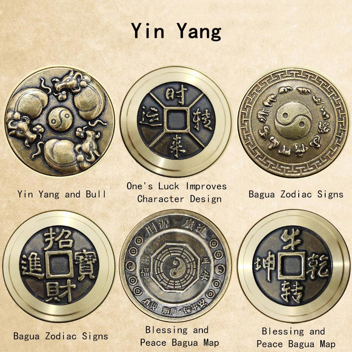 Buddha Stones, vier Tiere, Feng Shui, Yin Yang, Bagua, Kupfermünze, Harmonie, drehbare Dekoration