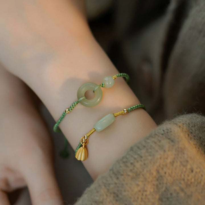 Buddha Stones Lotus Jade Friedensschnalle Perlen Glücksbringer Armband - image 4