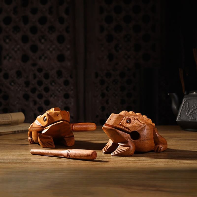 Buddha Stones, handgefertigt, FengShui, Reichtum, Glück, Frosch, Mini-hölzerner krächzender Frosch, Guiro-Dekoration - image 0