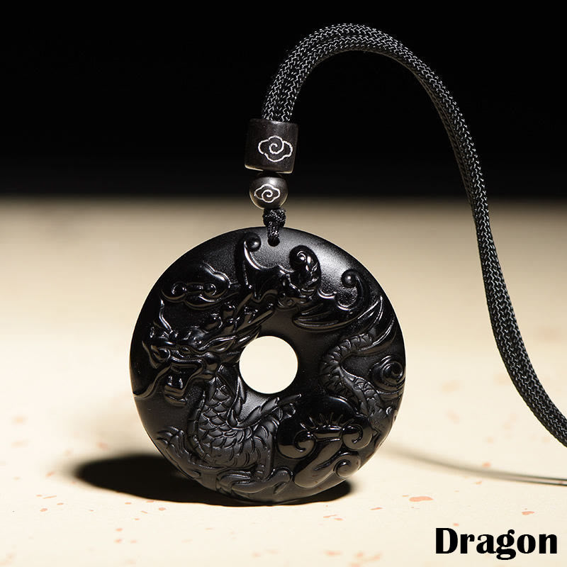 Buddha Stones, chinesisches Sternzeichen, natürlicher schwarzer Obsidian, Friedensschnalle, Stärke-Halsketten-Anhänger - Drachen - image 16